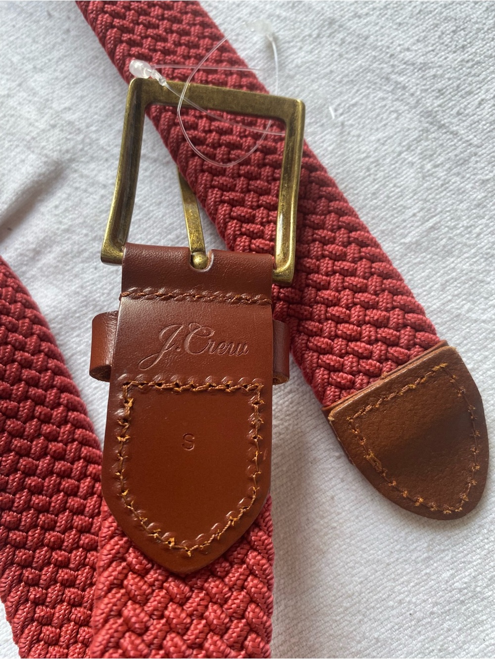 J. Crew Braided Red Woven Belt with Leather Trim SZ S